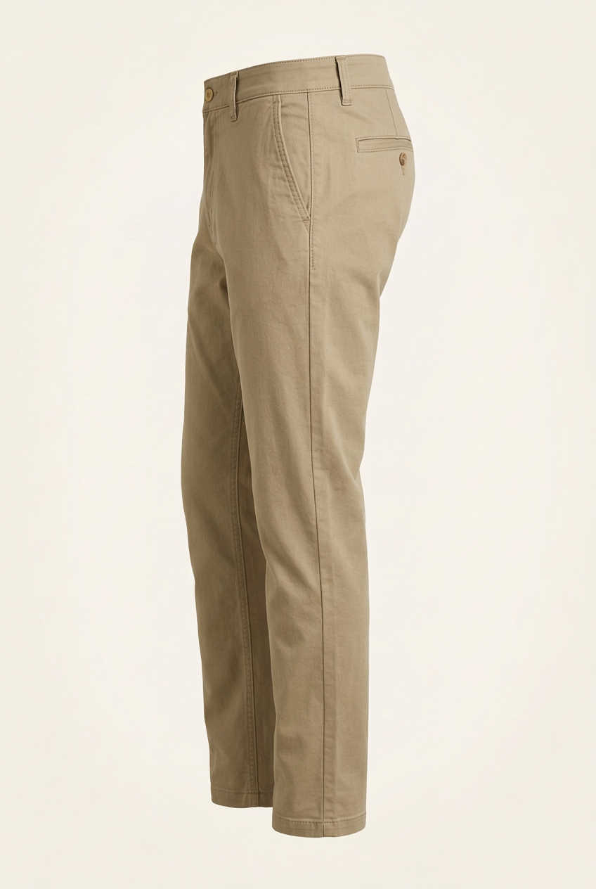 AI-generated concept of khaki men's casual pants, side view